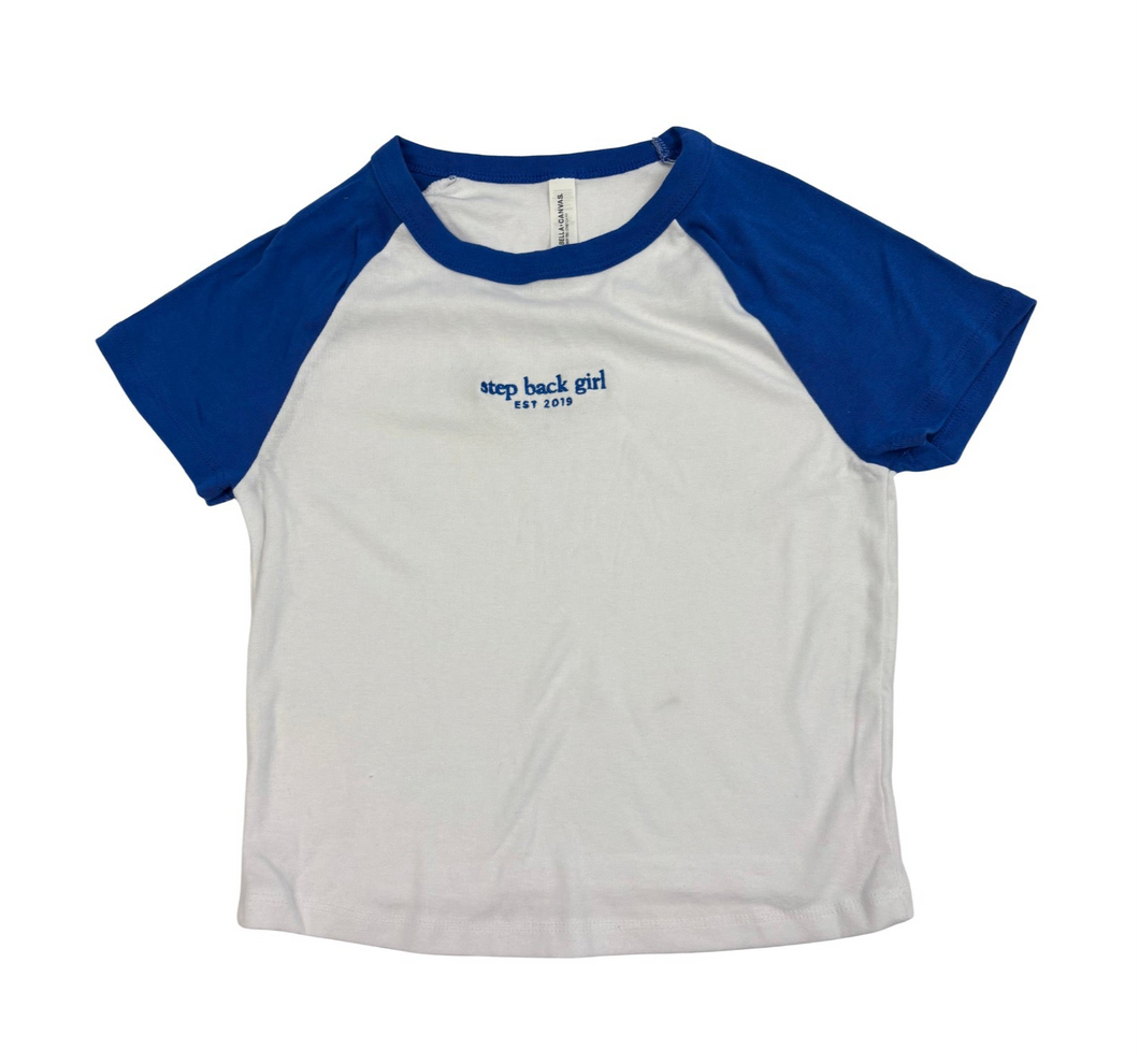 Royal Blue/White Step Back Girl Baby Tee